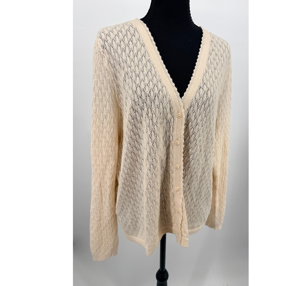 Cardigan Women XXL Cream Excellent SoSoft Lite Pointelle Knit V-Neck